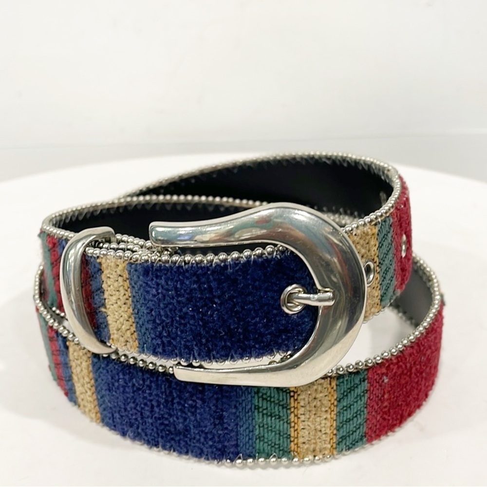 Vintage Elite Belt Made In USA‎ Tapestry Leather Embellished Colorful Med Women